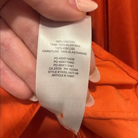 Aritzia Sunday Best Tatiana Blouse. Elegant Orange Satin V-Neck Blouse - Picture 15 of 15